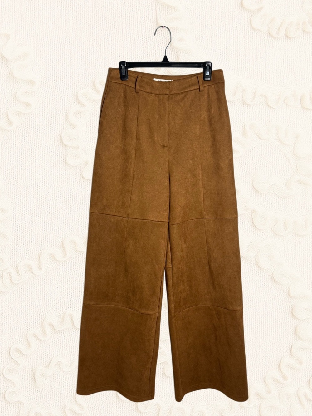 COMMENSE Suede Effect Mid-Waist Paneled Pants Wide Leg Pants Brown Medium